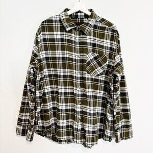 CQR Plaid Flannel Button‎ Up Shirt in Green Cream Size XL